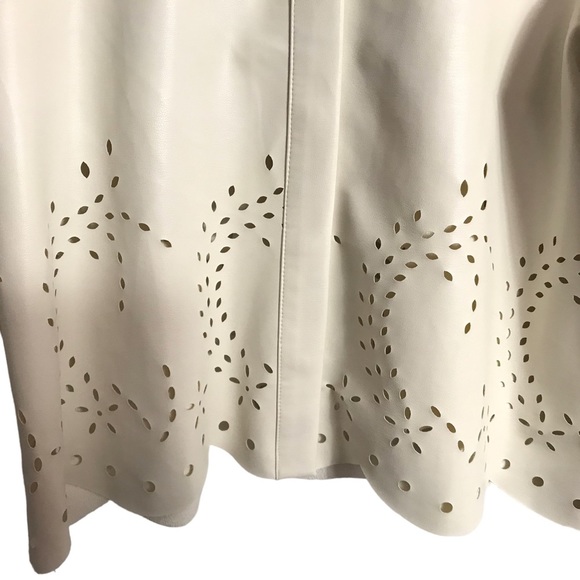 ZARA Ecru Natural Soft Faux Leather Collared Cutout Overshirt Top Small - Picture 5 of 8